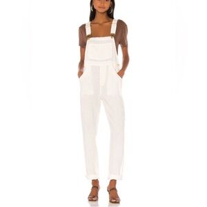 WeWoreWhat White Linen Overalls - Classic Casual Jumpsuit size Medium